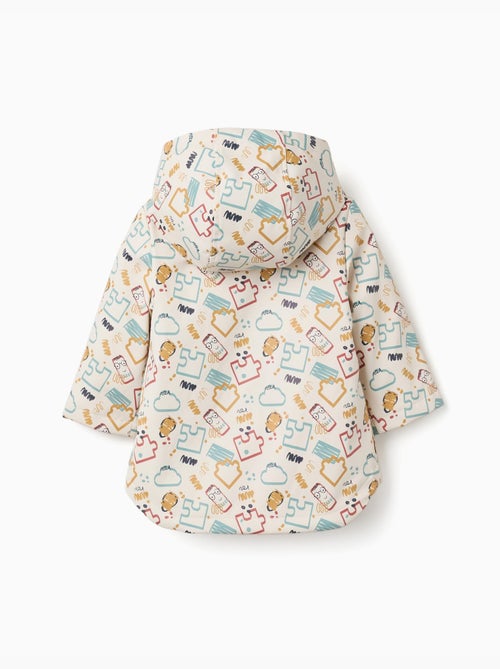 Gewatteerde rubberen parka met capuchon en print - Kiabi