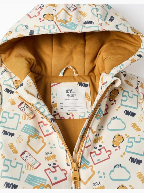 Gewatteerde rubberen parka met capuchon en print - Kiabi