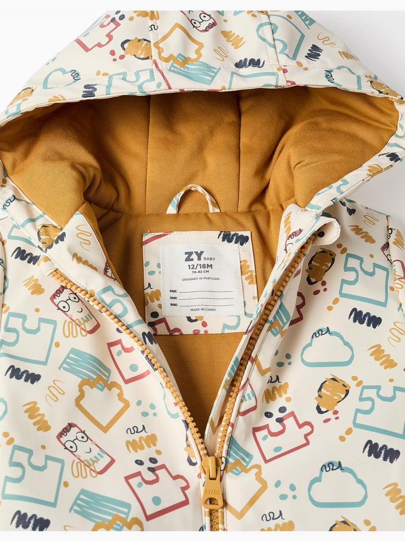 Gewatteerde rubberen parka met capuchon en print Wit - Kiabi