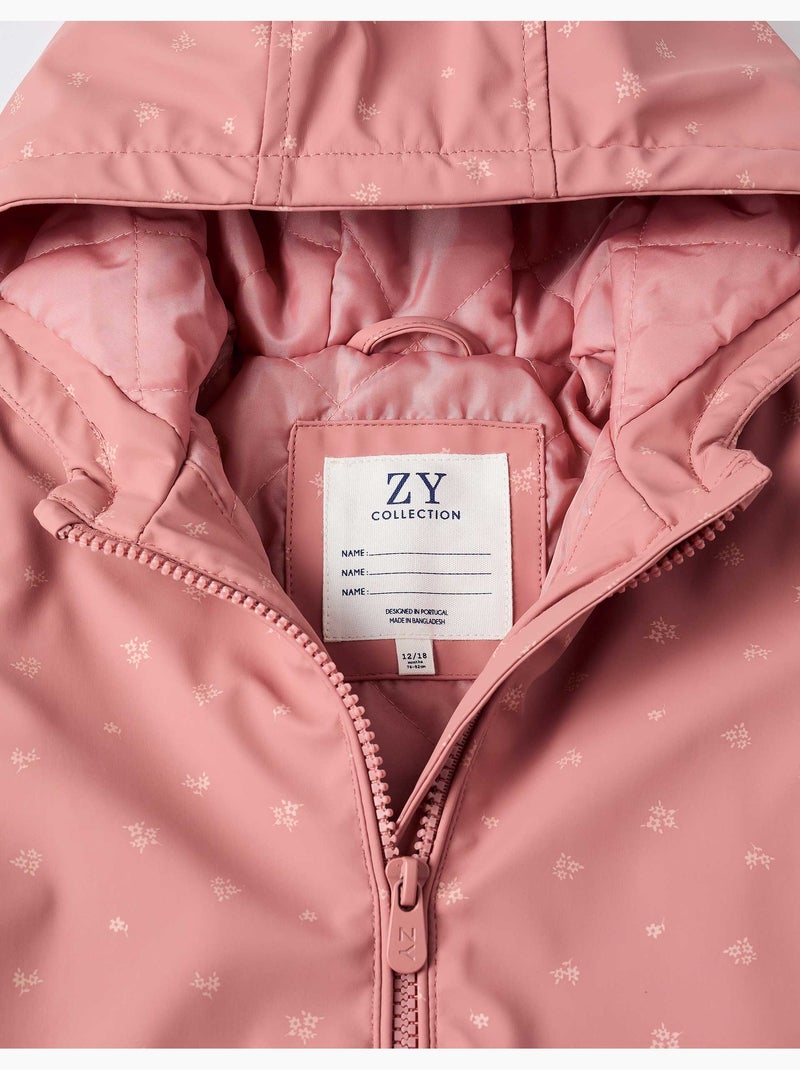 Gewatteerde rubberen parka met capuchon en zakken Roze - Kiabi