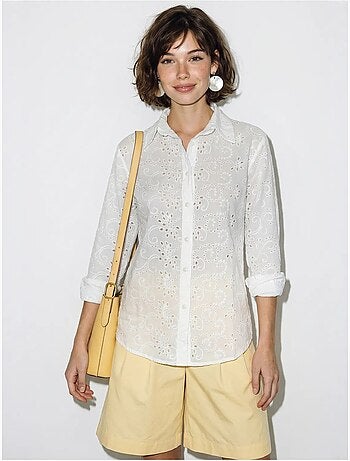 Geweven blouse met borduurwerk en losse pasvorm lucci