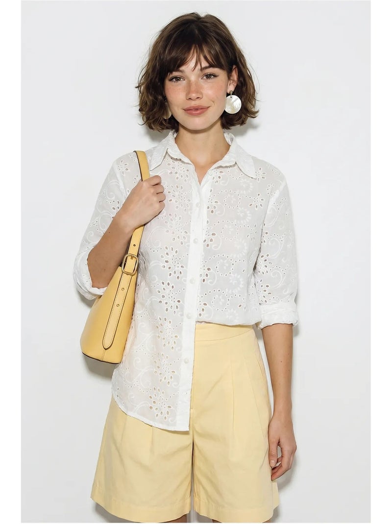 Geweven blouse met borduurwerk en losse pasvorm lucci Wit - Kiabi