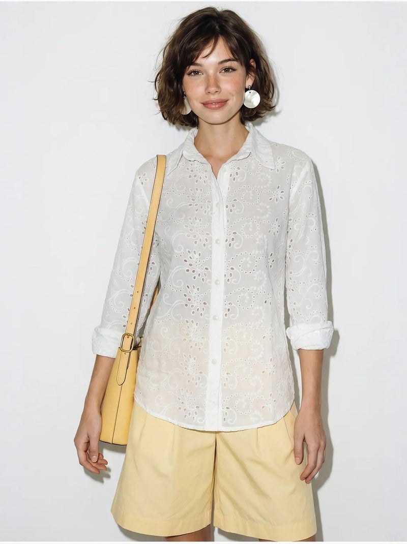Geweven blouse met borduurwerk en losse pasvorm lucci Wit - Kiabi