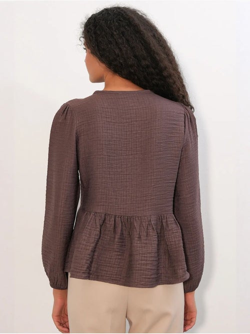Geweven blouse met ruches en striksluiting bdart - Kiabi