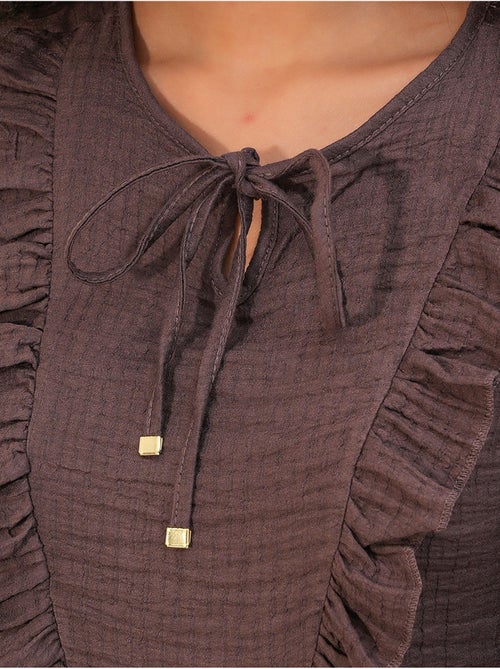 Geweven blouse met ruches en striksluiting bdart - Kiabi