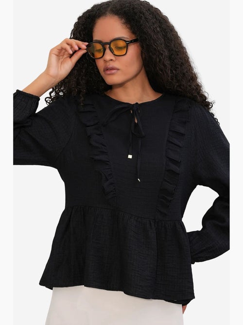 Geweven blouse met ruches en striksluiting bdart - Kiabi