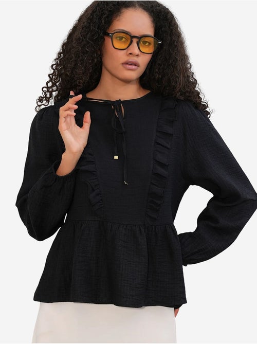 Geweven blouse met ruches en striksluiting bdart - Kiabi