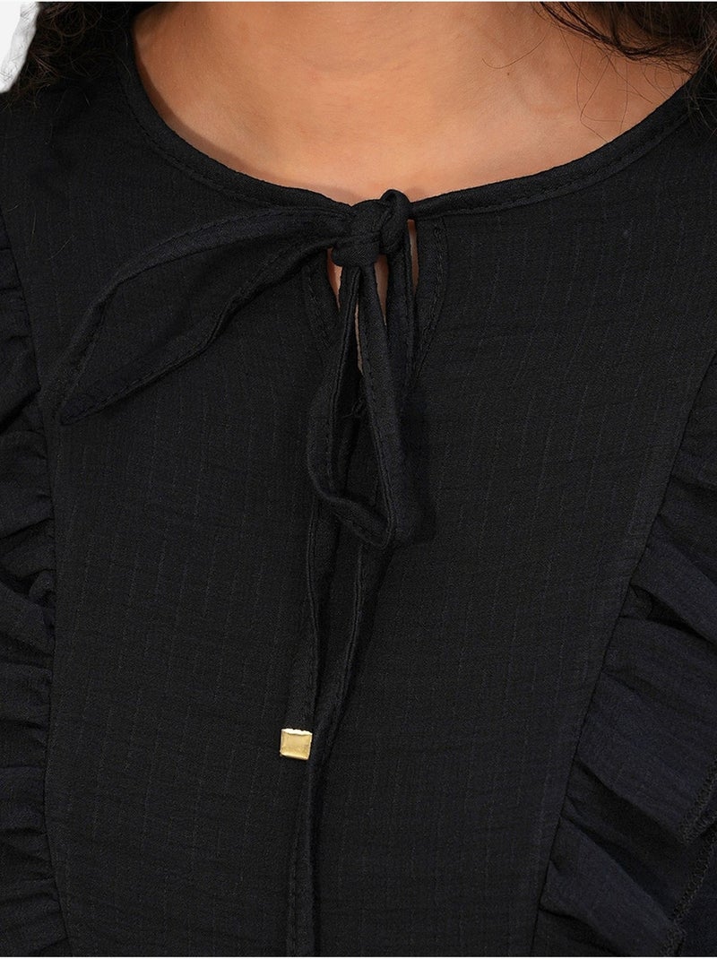 Geweven blouse met ruches en striksluiting bdart Zwart - Kiabi