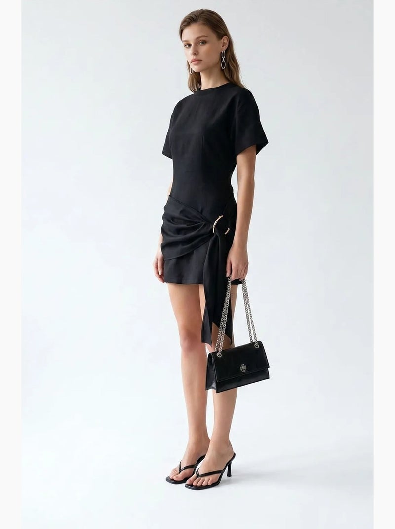 Geweven crêpe mini-jurk mixray Zwart - Kiabi