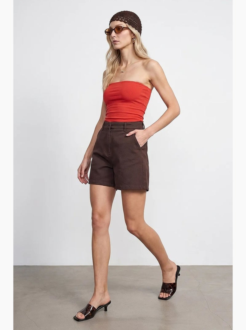 Geweven short met hoge taille en wijde pijp dilvin Bruin - Kiabi