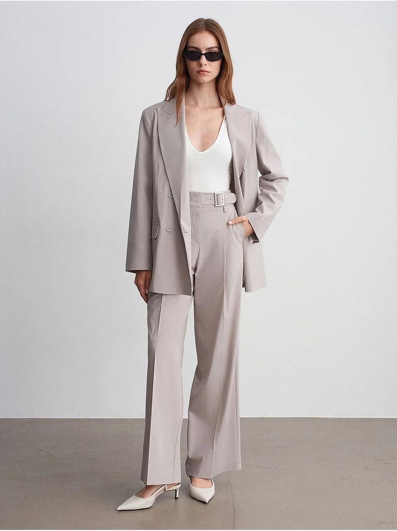 Geweven wide-leg broek met ceintuur dilvin Zand - Kiabi