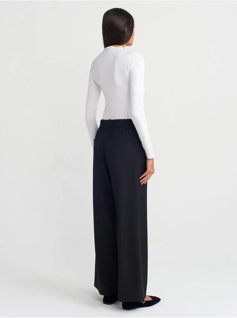 Geweven Wide-leg Broek Met Elastische Taille En Trekkoord Zwart - Kiabi