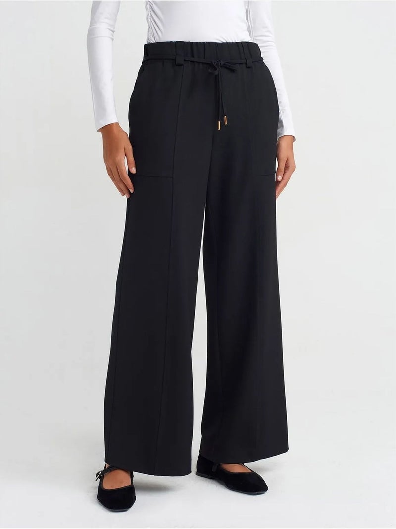 Geweven Wide-leg Broek Met Elastische Taille En Trekkoord Zwart - Kiabi