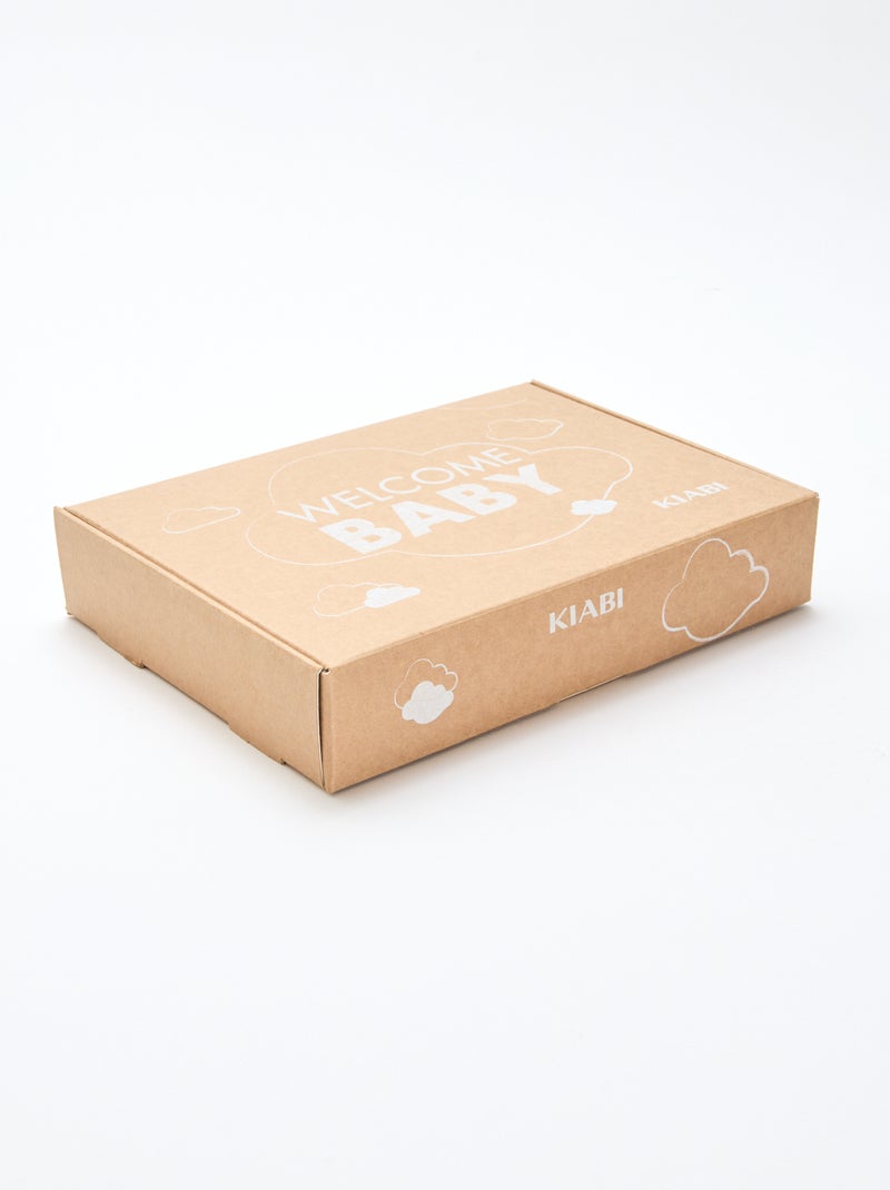 GIFTBOX - Lange salopette van tricot + rompertje + luierdoek van luchtig katoen + sokken Wit - Kiabi