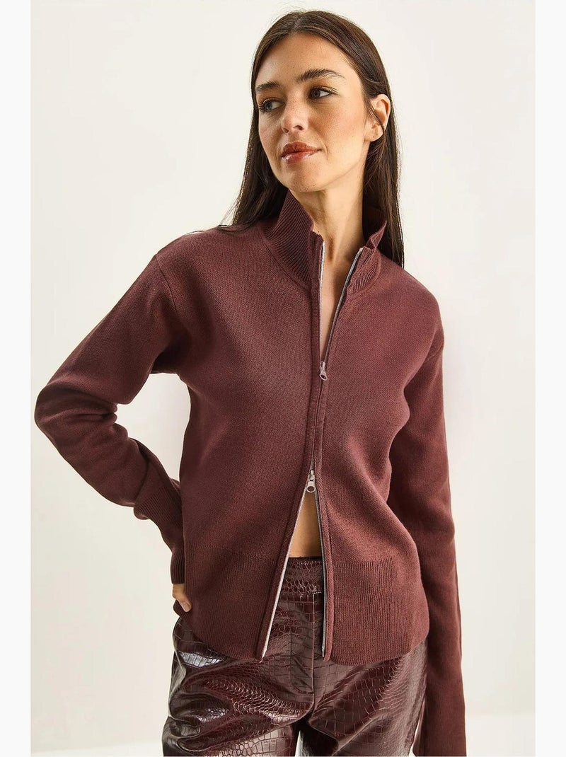 Gilet à col roulé mi-long en maille côtelée avec fermeture éclair lucci Rouge bordeaux - Kiabi