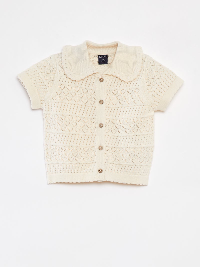 Gilet à manches courtes en maille ajourée BLANC - Kiabi