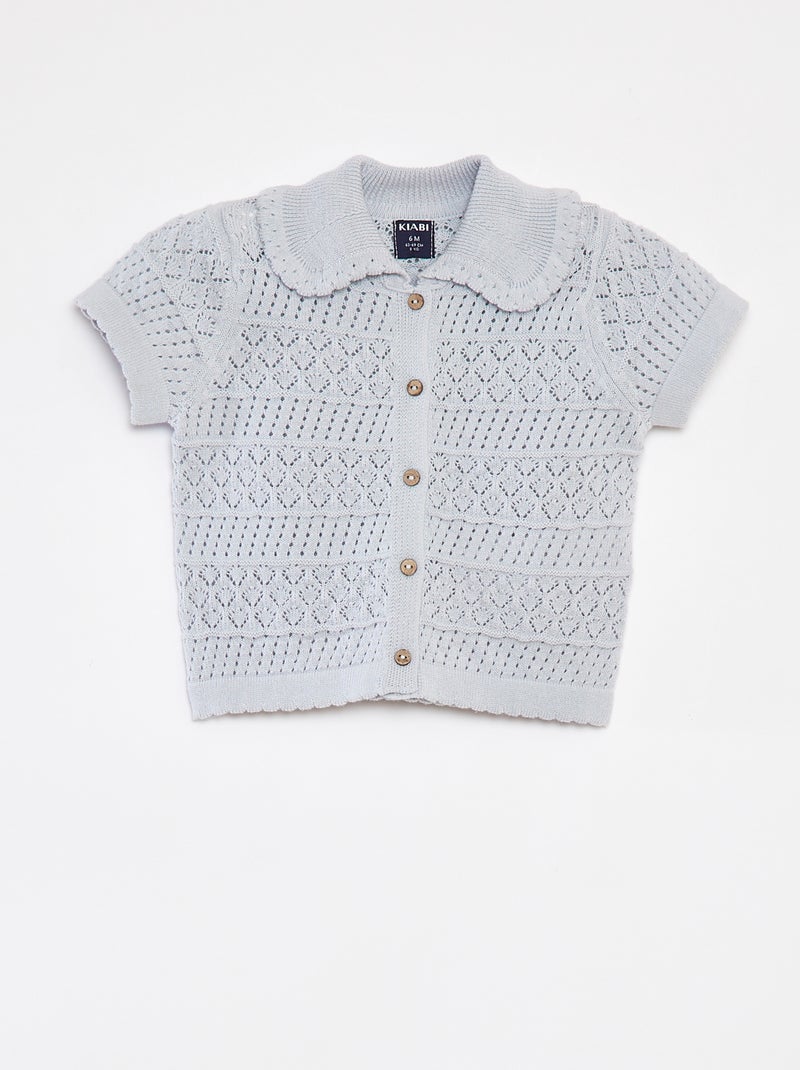 Gilet à manches courtes en maille ajourée GRIS - Kiabi
