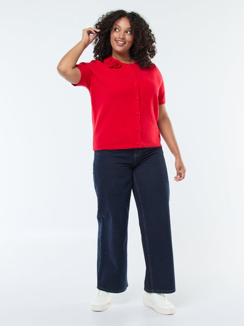 Gilet à manches manches courtes avec broderies fleurs à l'épaule - Kiabi