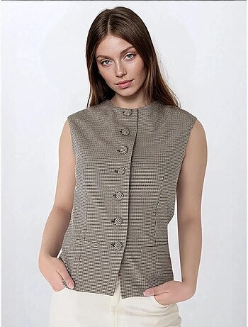 Gilet ajusté à carreaux et col ras du cou
