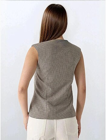 Gilet ajusté à carreaux et col ras du cou