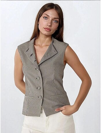 Gilet ajusté à carreaux et col ras du cou