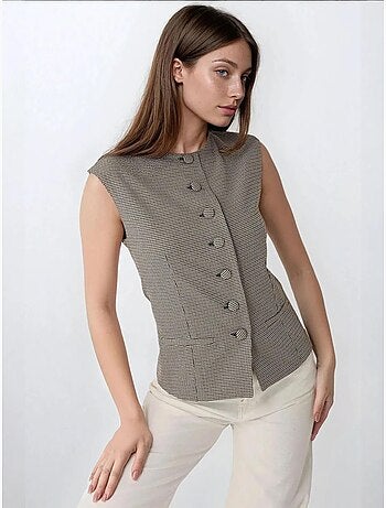 Gilet ajusté à carreaux et col ras du cou
