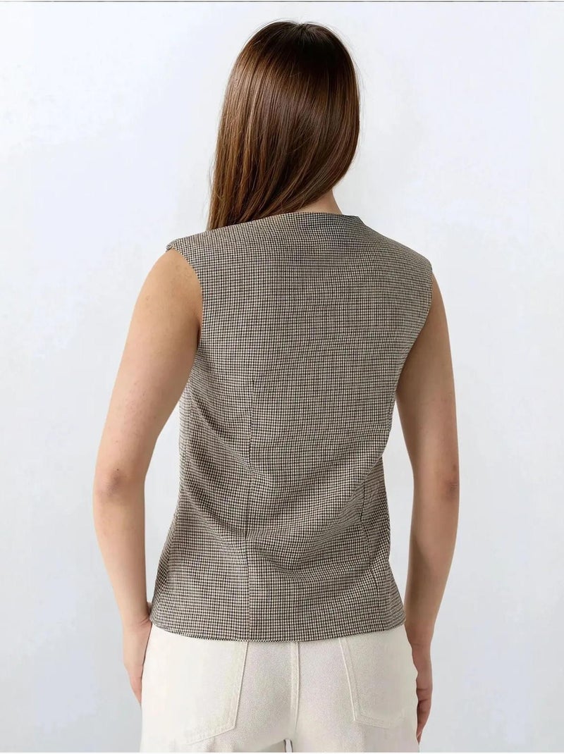 Gilet ajusté à carreaux et col ras du cou Multicolore - Kiabi