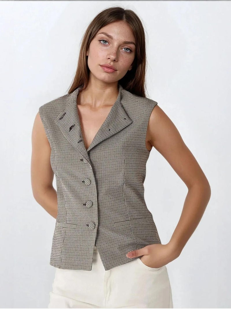 Gilet ajusté à carreaux et col ras du cou Multicolore - Kiabi