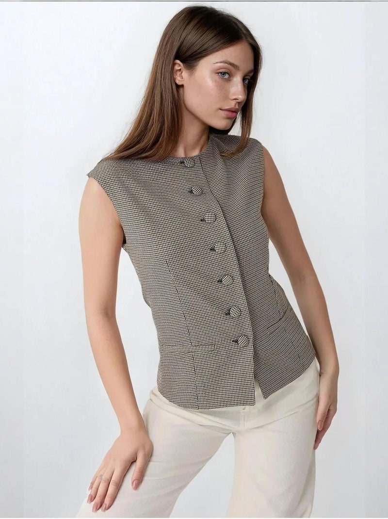 Gilet ajusté à carreaux et col ras du cou Multicolore - Kiabi