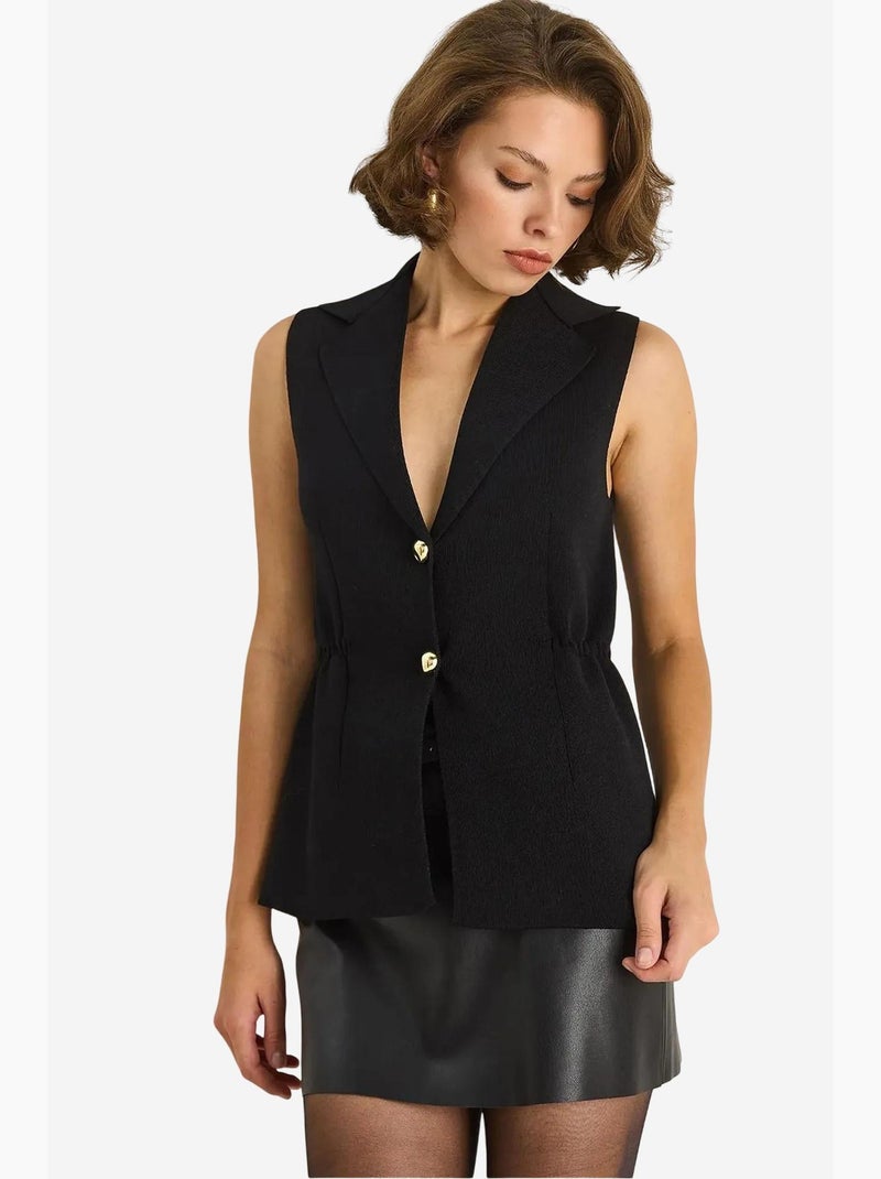 Gilet ajusté à col en v avec fermeture à pression lucci Noir - Kiabi