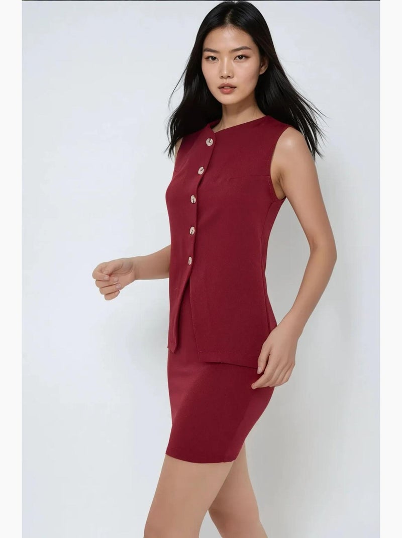 Gilet ajusté sans manches à col en v hiccup Rouge bordeaux - Kiabi