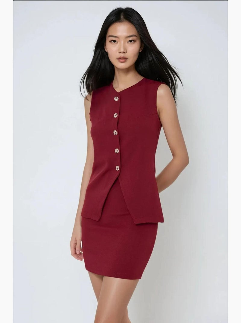 Gilet ajusté sans manches à col en v hiccup Rouge bordeaux - Kiabi