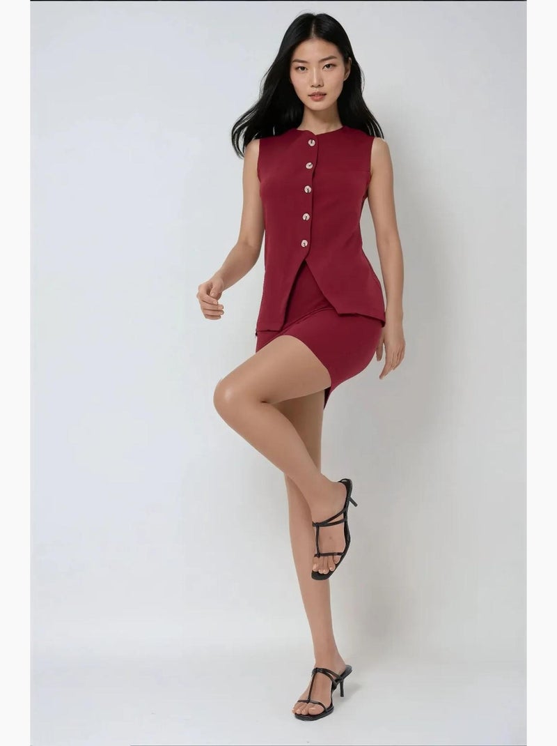 Gilet ajusté sans manches à col en v hiccup Rouge bordeaux - Kiabi