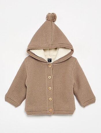 Gilet au point mousse doublé à capuche