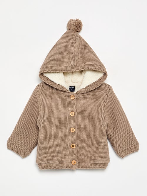 Gilet au point mousse doublé à capuche - Kiabi