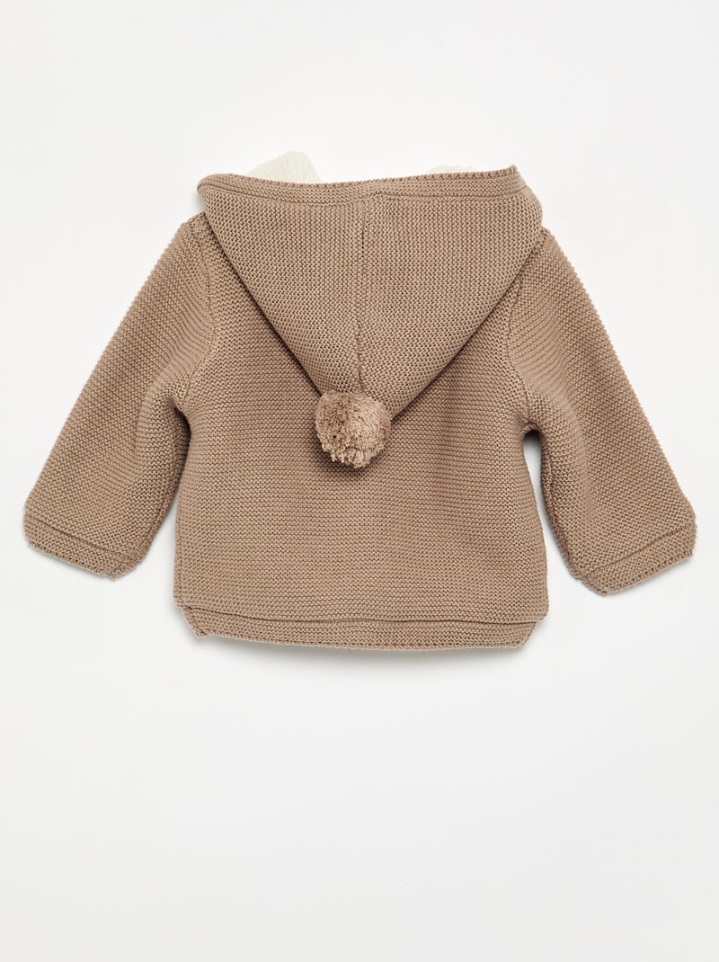 Gilet au point mousse doublé à capuche Beige - Kiabi