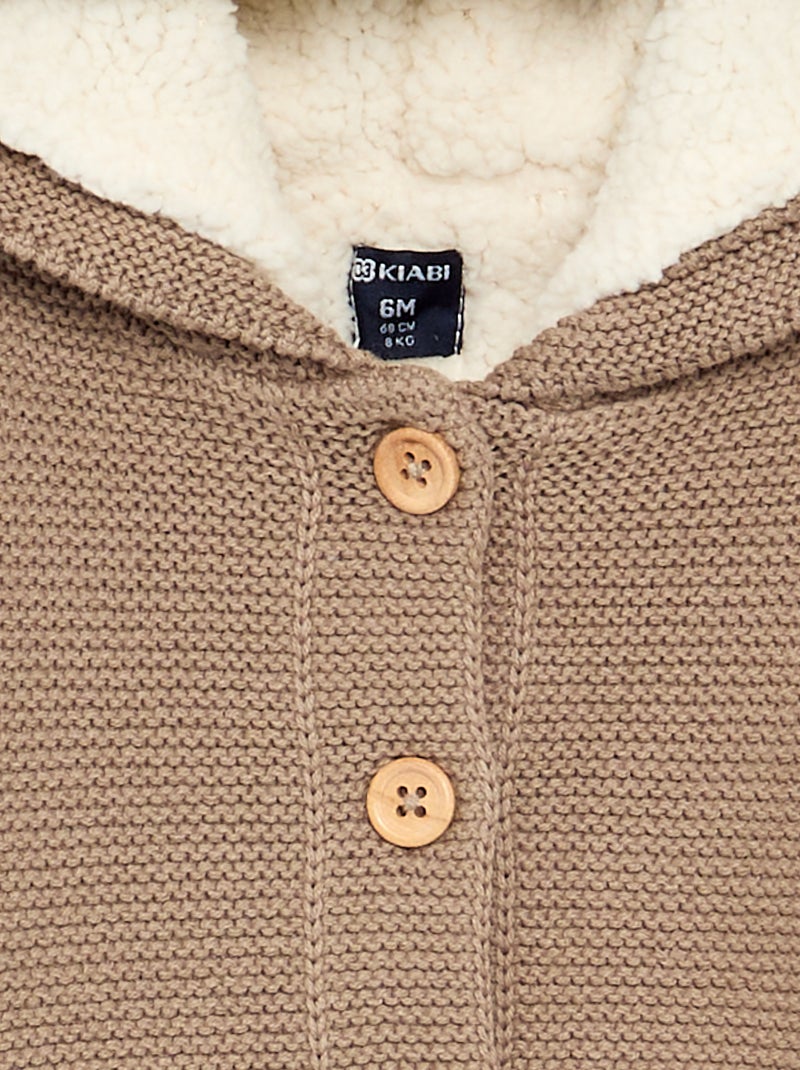 Gilet au point mousse doublé à capuche Beige - Kiabi