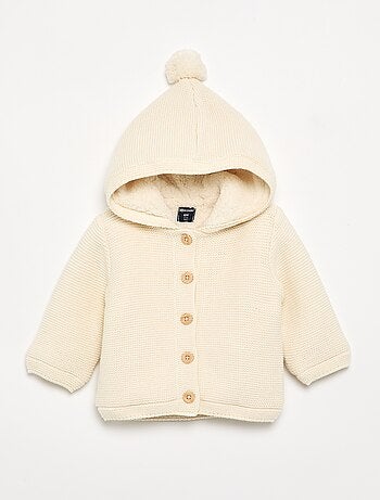 Gilet au point mousse doublé à capuche