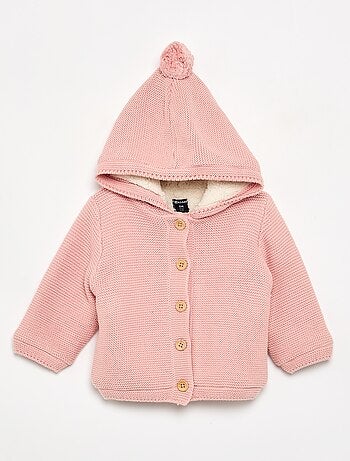 Gilet au point mousse doublé à capuche