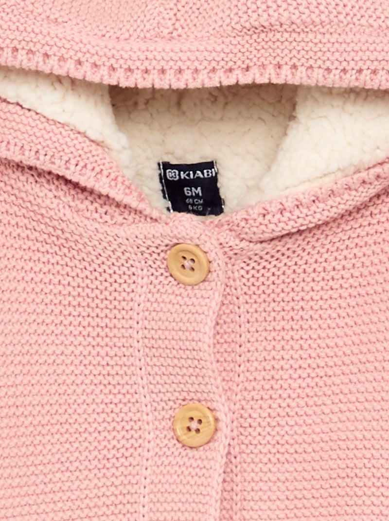 Gilet au point mousse doublé à capuche Rose - Kiabi