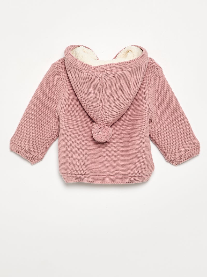 Gilet au point mousse doublé à capuche Rose - Kiabi