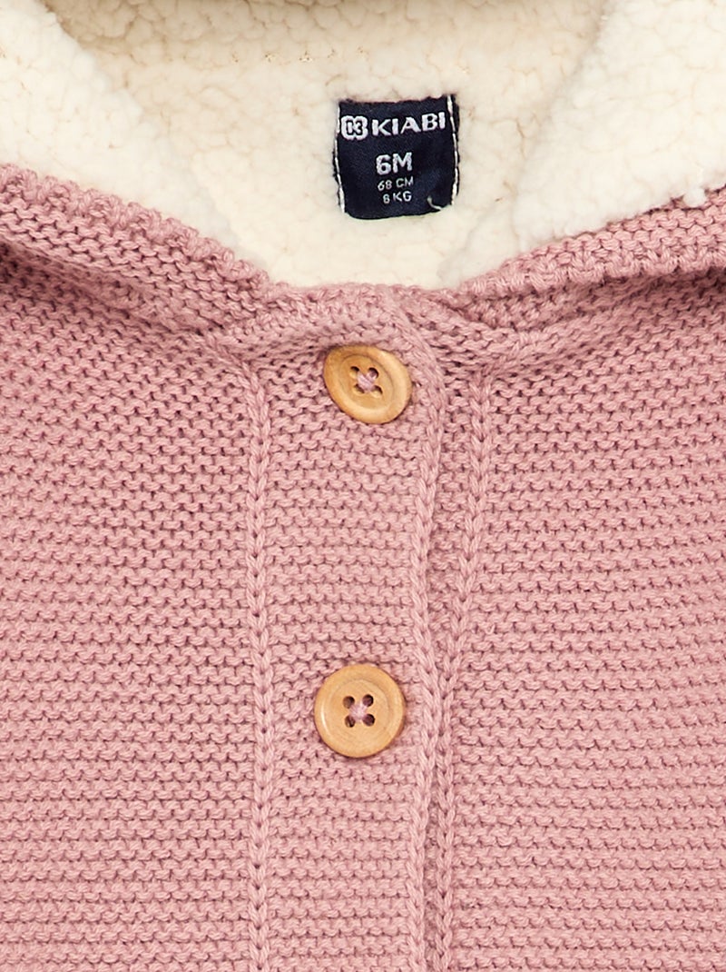 Gilet au point mousse doublé à capuche Rose - Kiabi