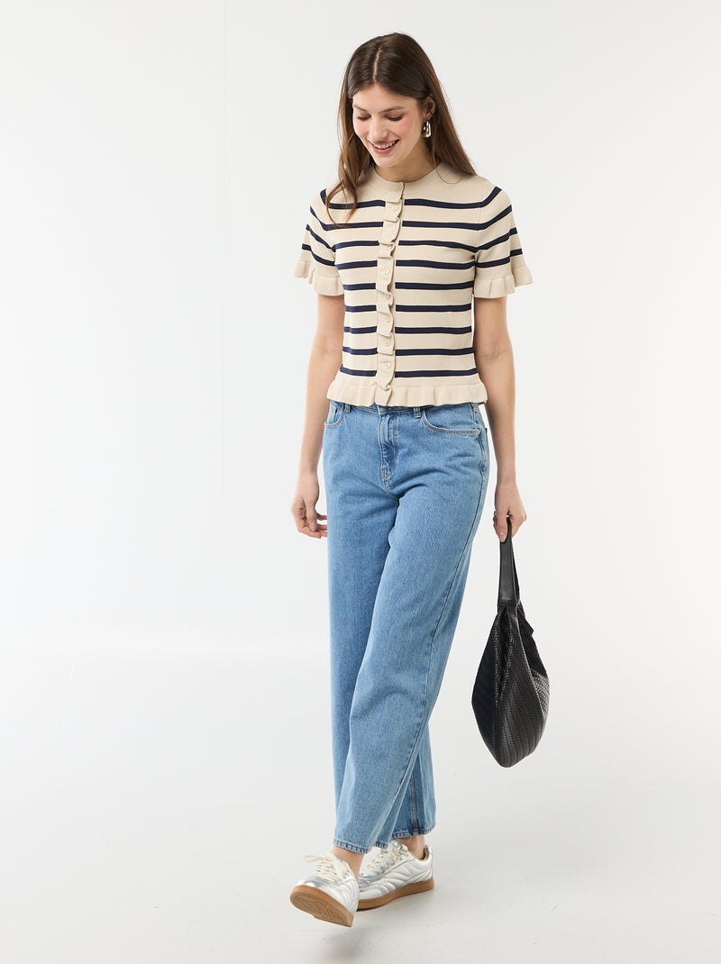 Gilet avec boutonnage et manches volantés Beige - Kiabi