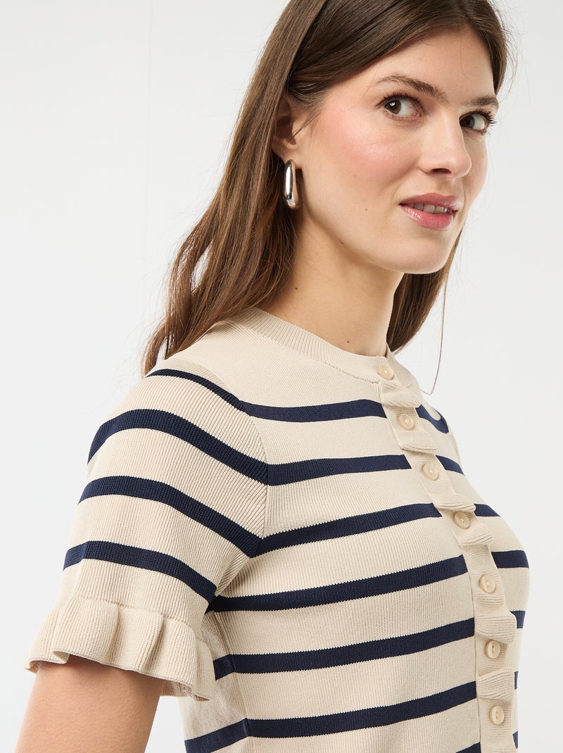 Gilet avec boutonnage et manches volantés Beige - Kiabi