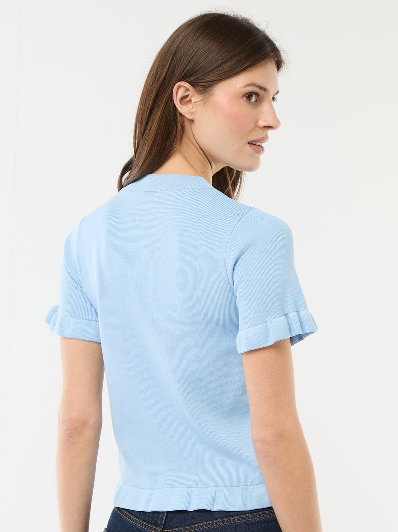 Gilet avec boutonnage et manches volantés Bleu - Kiabi