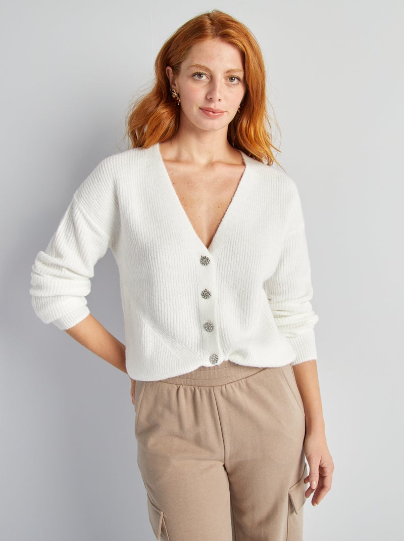Gilet avec boutonnage fantaisie à strass blanc - Kiabi