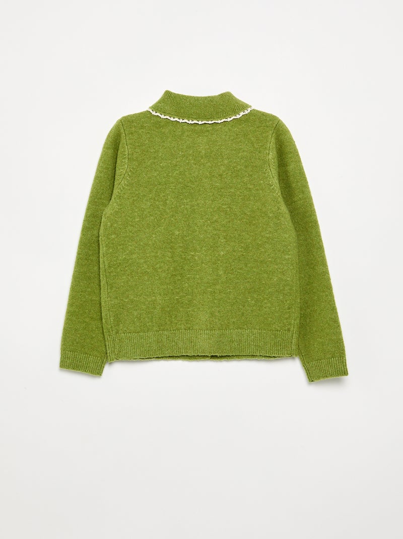 Gilet avec boutons fantaisie et col Claudine Vert - Kiabi