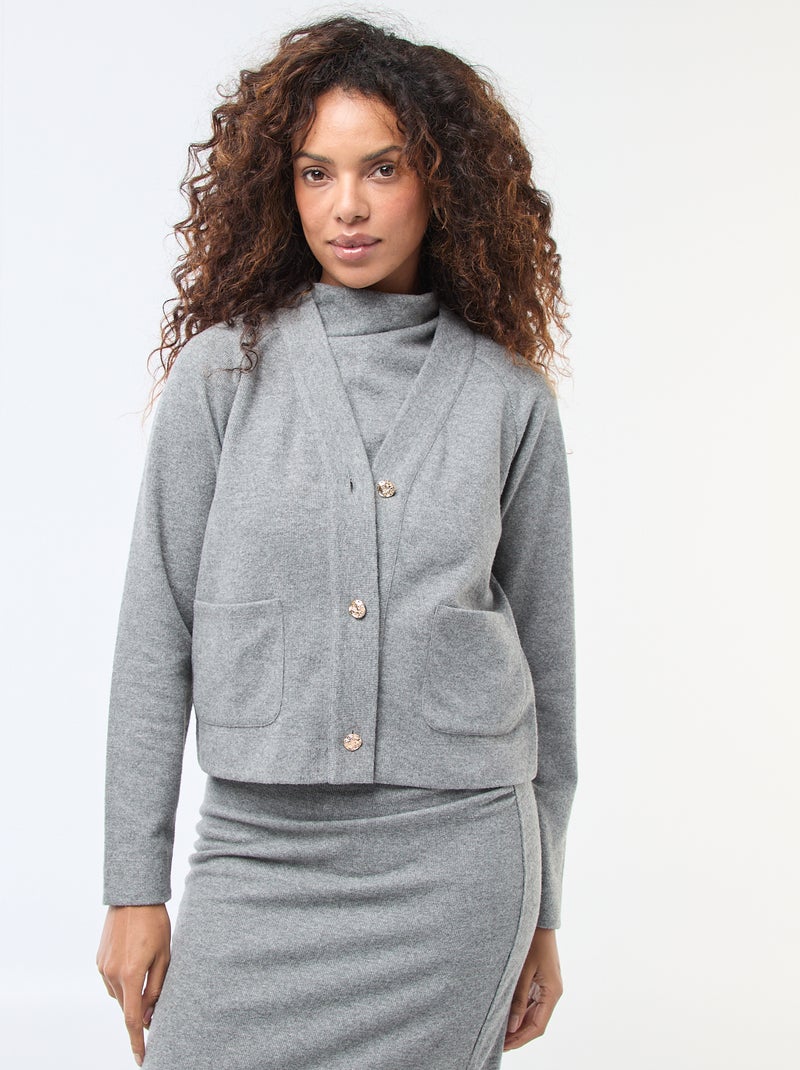 Gilet avec ouverture boutonnée dorée Gris - Kiabi