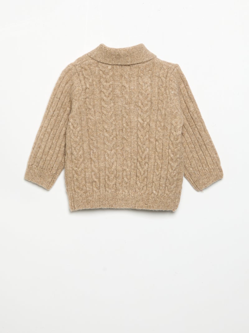 Gilet avec torsades et col châle Beige - Kiabi
