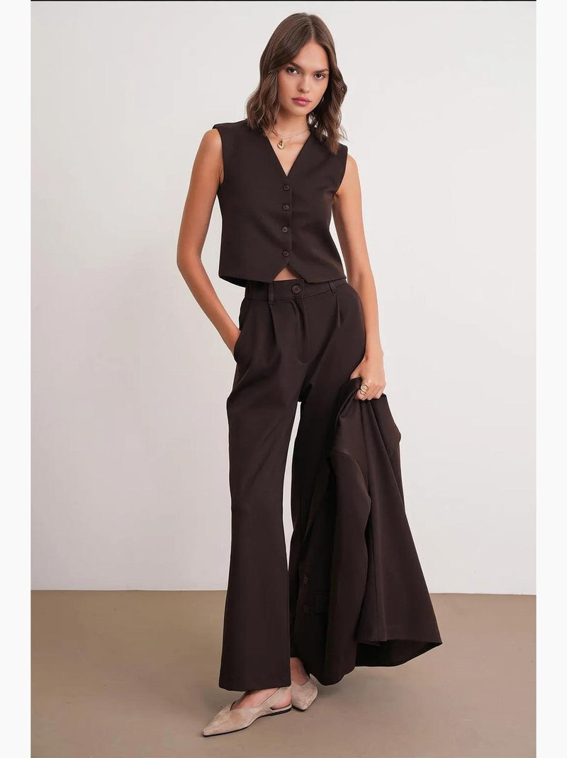 Gilet boutonné à col en v mixray Marron foncé - Kiabi